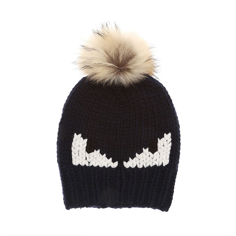 【包税】fendi/芬迪 男女同款 小怪兽眼睛 深蓝色羊毛秋冬针织帽子 fx