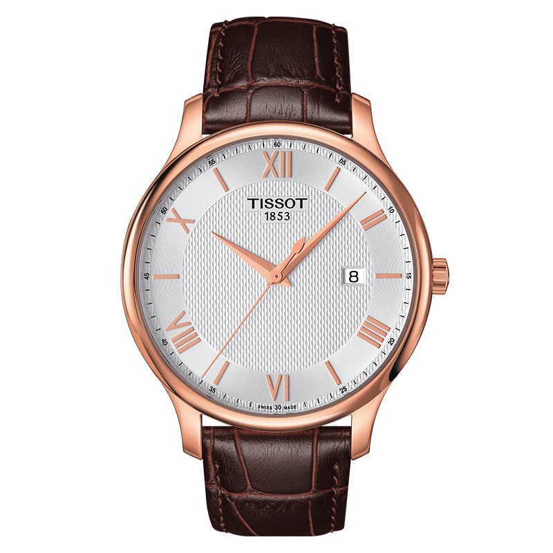 【包税】预定2-3周 TISSOT/天梭  俊雅系列18K金玫瑰金PVD表壳棕色皮革表带男士石英腕表 42毫米