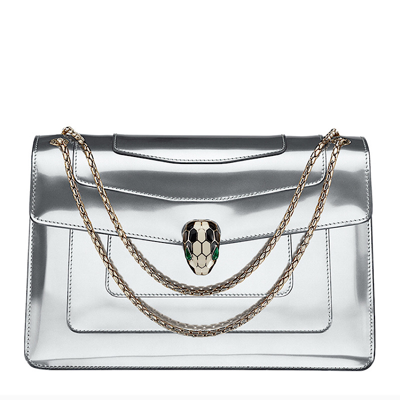 bvlgari/宝格丽 时尚蛇头包镜面银中号双链serpenti forever单肩包