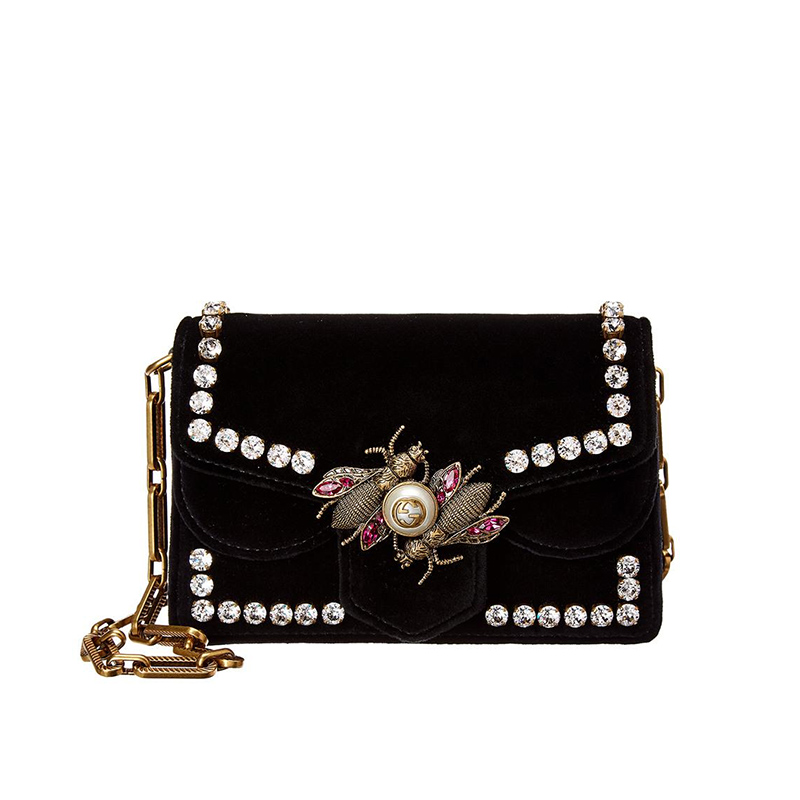 gucci/古驰 带钻黑色丝绒蝴蝶包 单肩包 805239565 【预定商品 2-3周