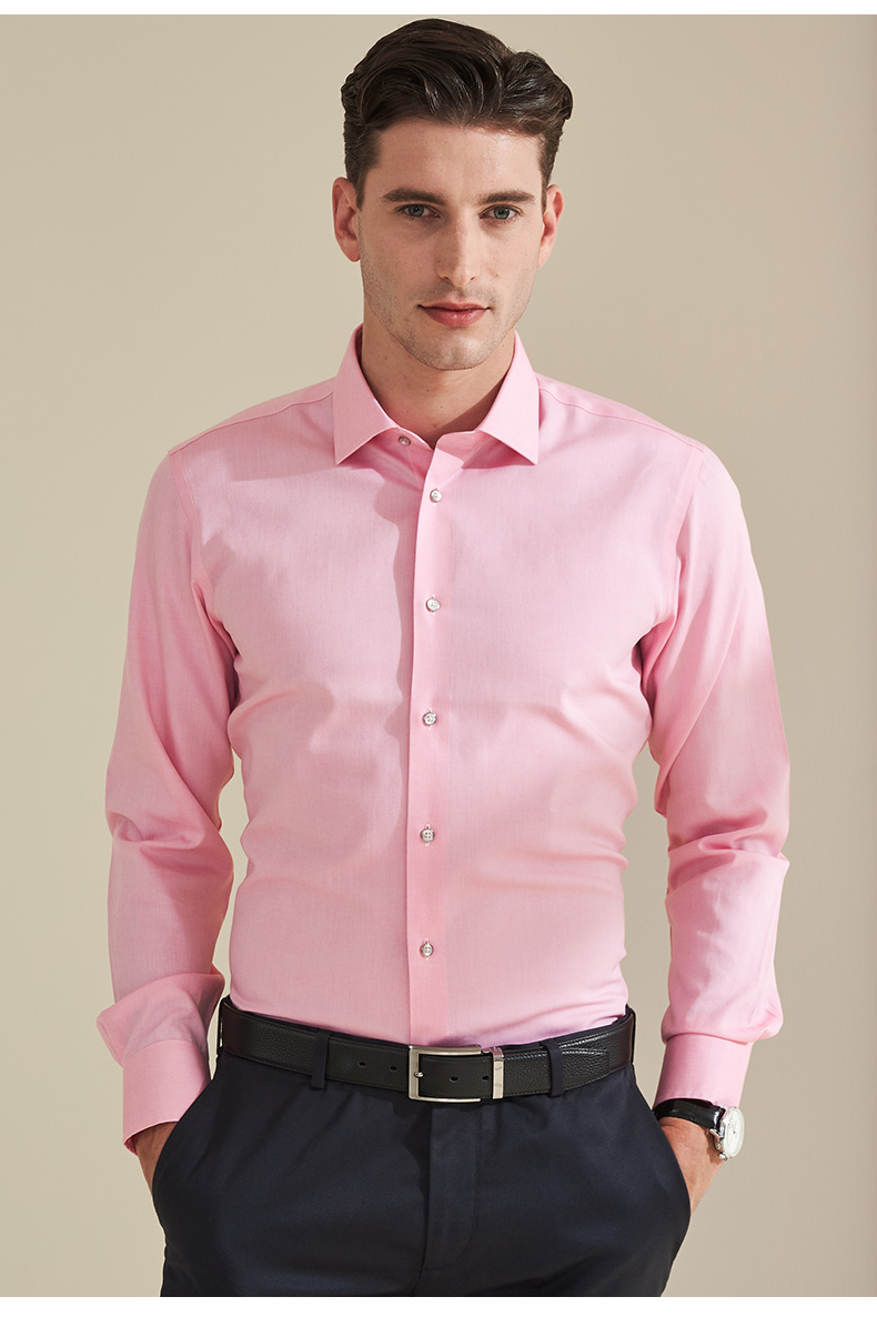 camicissima/恺米切2019秋冬季新款男士长袖衬衫 粉红色纯棉免烫衬衣