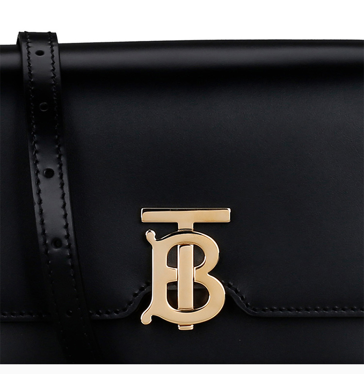 【包邮包税】burberry/博柏利 女士黑色小牛皮迷你tb专属标识单肩包斜