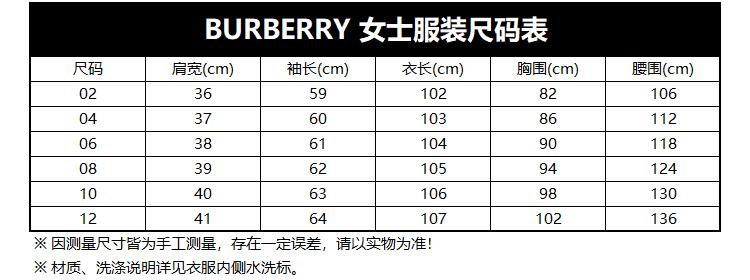 巴宝莉风衣尺码对照图片