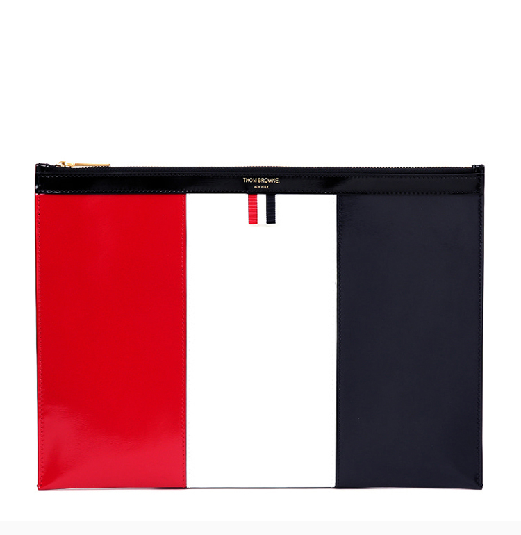 【国内现货】thom browne/thom browne 红白黑三色条纹小牛皮男士手拿