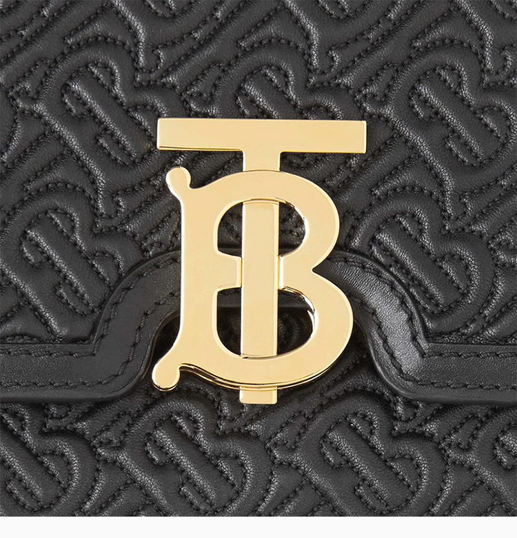 burberry/博柏利【20秋冬新款】 女士黑色小羊皮金色tb徽标行缝线单肩