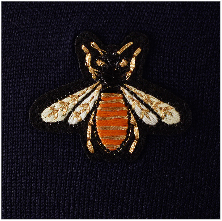 gucci/古驰鹿晗同款 男装 服装 羊毛v领蜜蜂刺绣时尚休闲毛衣男士针织