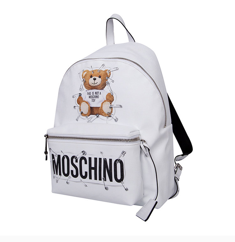 moschino/莫斯奇諾 女士白色人造革別針泰迪熊雙肩包揹包女包 7a7632