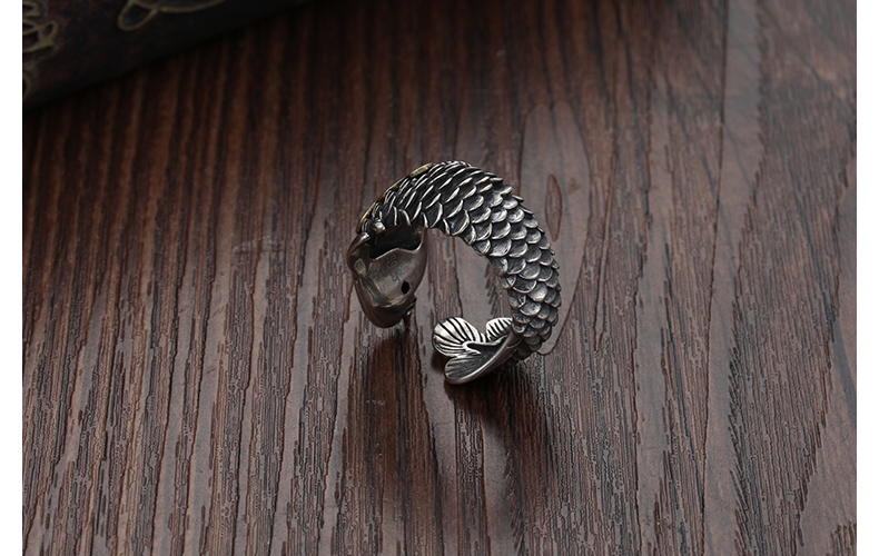 colimida/口力米大 原创设计鲤鱼铜钱戒指男士复古个性招财转运锦鲤