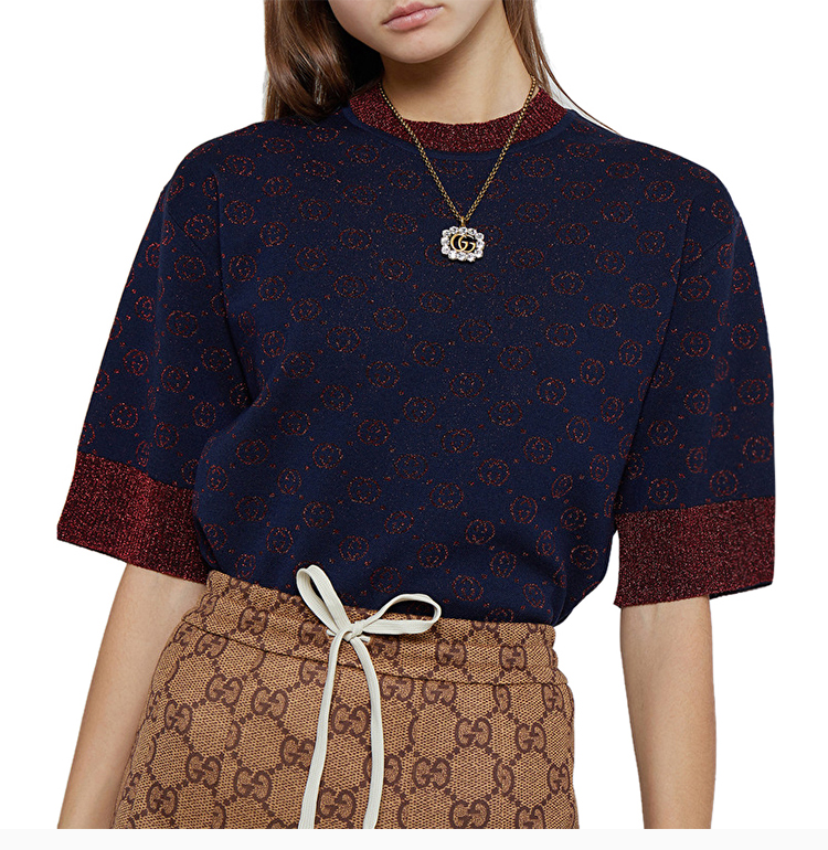 gucci/古驰 羊毛双g印花互扣式女士针织衫/毛衣605920xkaht