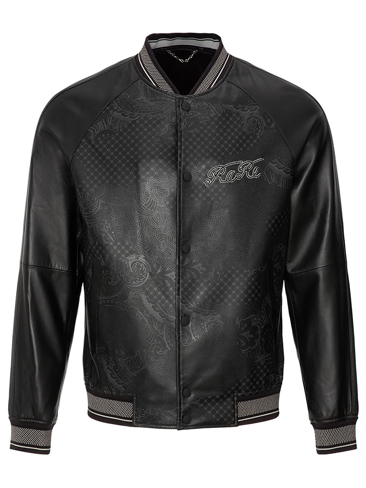 rare【20秋冬】黑色印花羊皮皮衣 品牌字母提花 男士皮衣 verri/verri