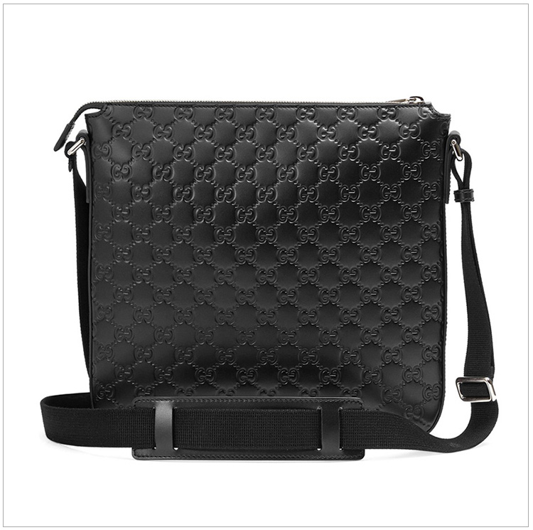gucci/古驰 signature系列黑色皮质男士单肩斜挎包