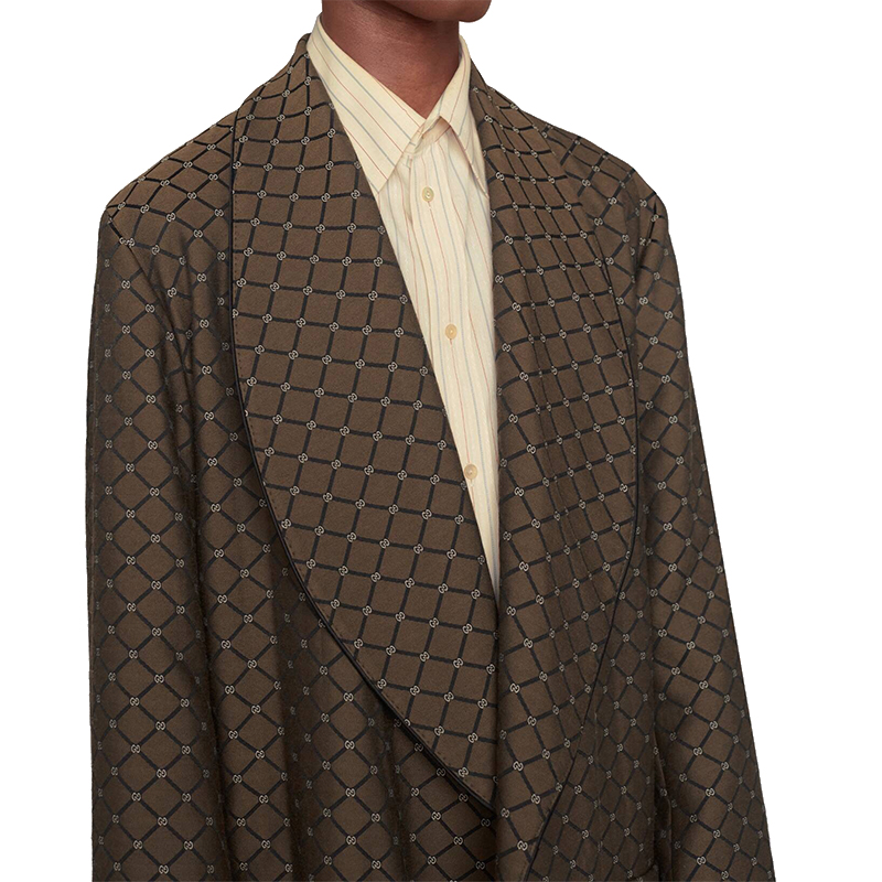 【包税】gucci/古驰 2020年秋冬系列男士gg图案提花棕黑色菱形长大衣