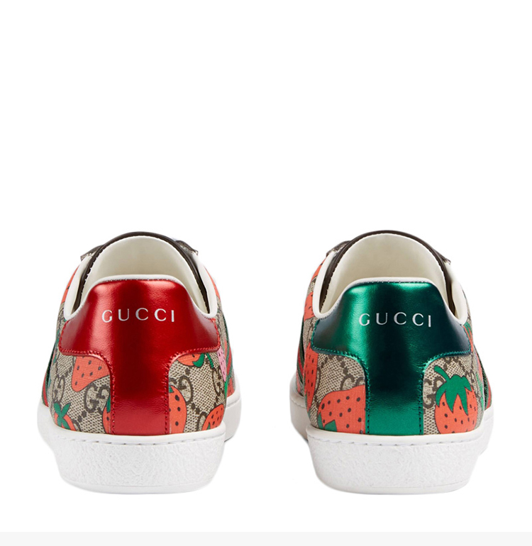 gucci/古驰 ace系列女士彩色草莓印花休闲鞋运动鞋低帮系带板鞋平底鞋