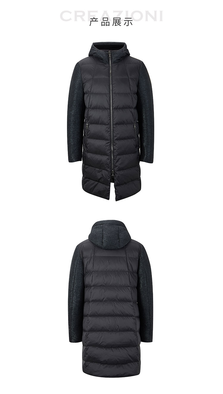 creazioni/克莱切尼时尚拼接设计连帽中长款男士羽绒服