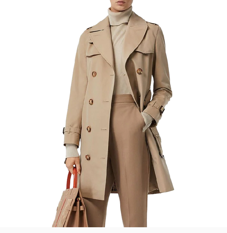 burberry/博柏利 女装 服饰 卡其色翻领棉质双排扣时尚修身 女士风衣