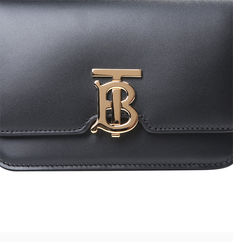 burberry/博柏利 周冬雨同款 女士黑色tb专属标识logo束带皮革锁扣包
