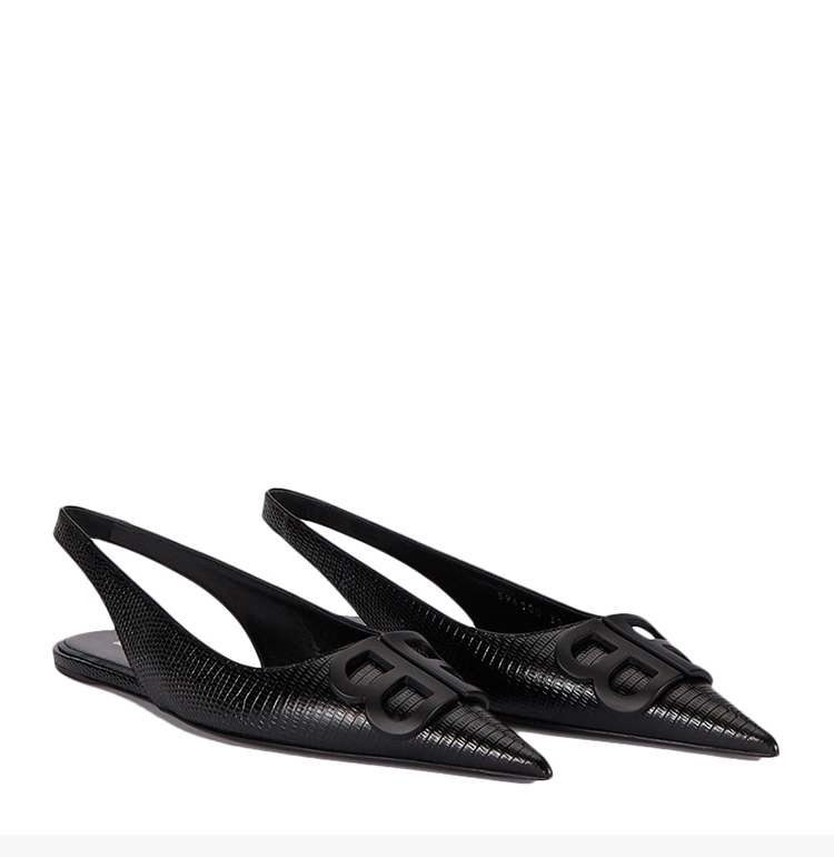balenciaga/巴黎世家 20秋冬 女士时尚黑色皮革bb凉鞋平底鞋女鞋