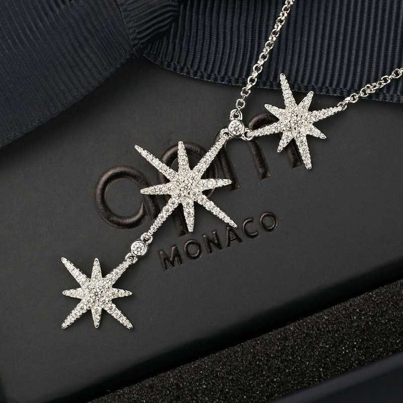 apm monaco/apm monaco 双流星项链女六芒星三星项链毛衣链925银 ac3