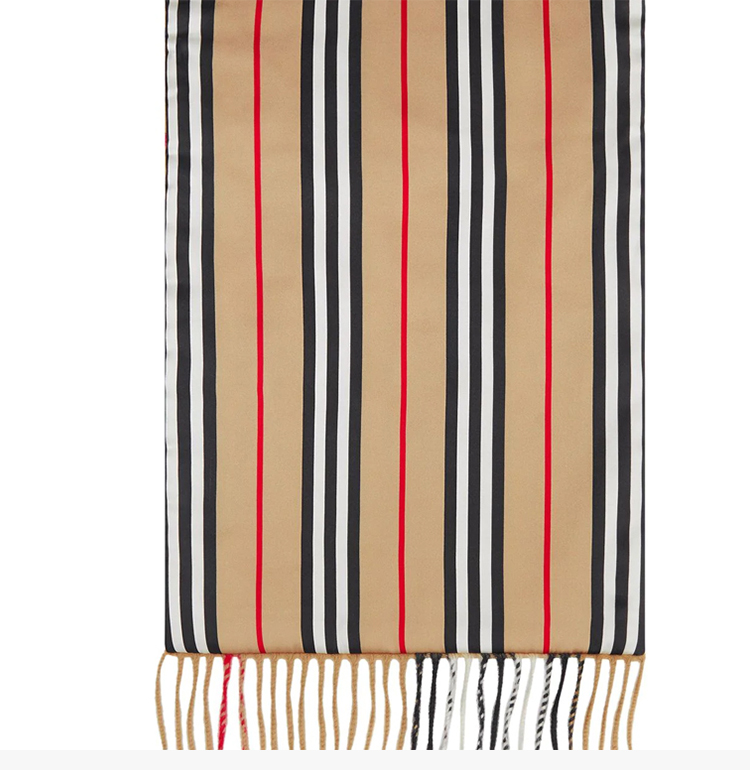 burberry/博柏利 女士卡其色标志性条纹拼格纹羊绒丝质羽绒围巾围脖