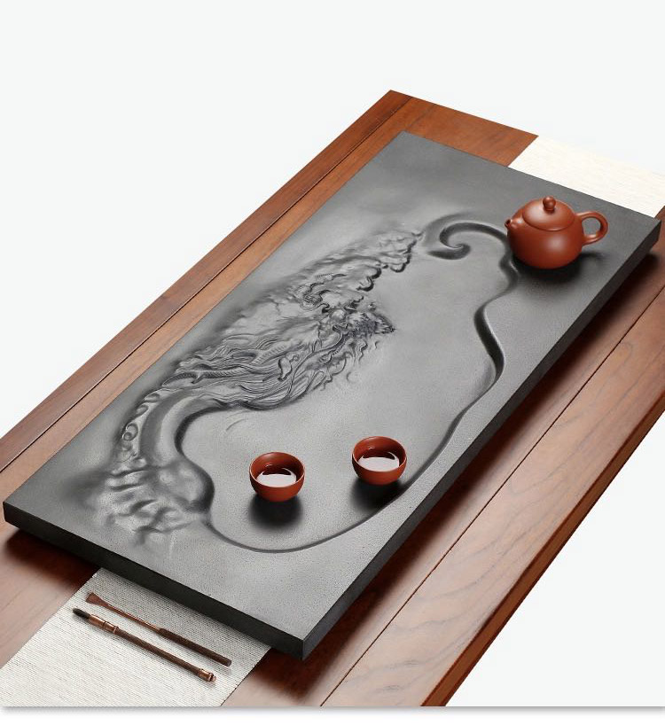 【送礼优选】 潜龙在渊 手工雕刻 石材茶盘茶台 简约茶海 倒流香设计