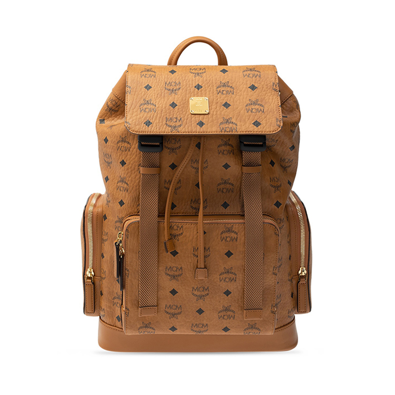 mcm/mcm 中性款式棕色平扣侧拉链pvc超大号双肩背包 mmk aabg02 co001