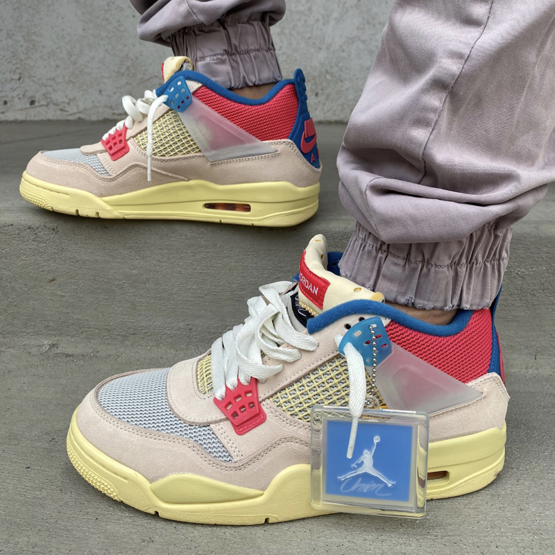 nike/耐克 air jordan 4 x union aj4 男女同款 联名骑士 粉蓝 限量