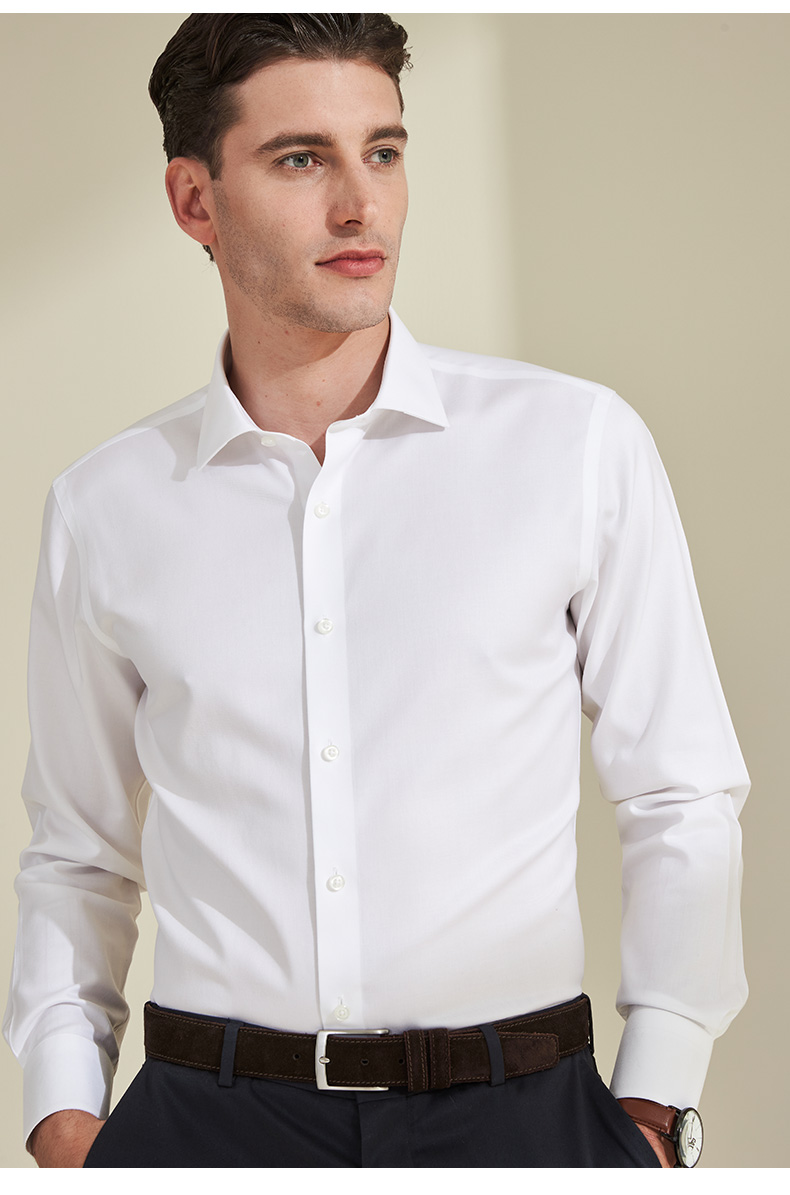 camicissima/恺米切商务办公男士长袖衬衫半法式领斜纹免烫衬衣