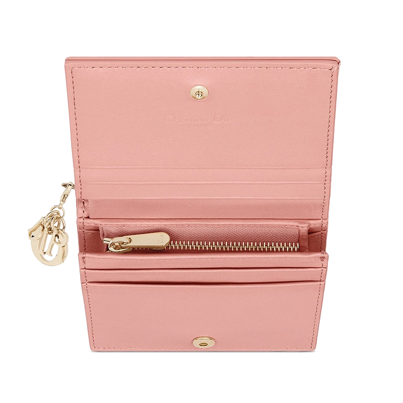 【包税】dior/迪奥 2020新款lady dior系列 天使粉红色小羊皮迷你钱包