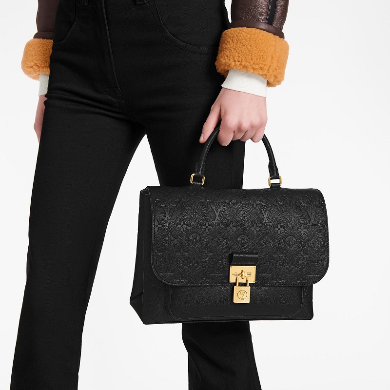 vuitton/路易威登 经典marignan系列 黑色lv徽标压纹小牛皮锁头单肩
