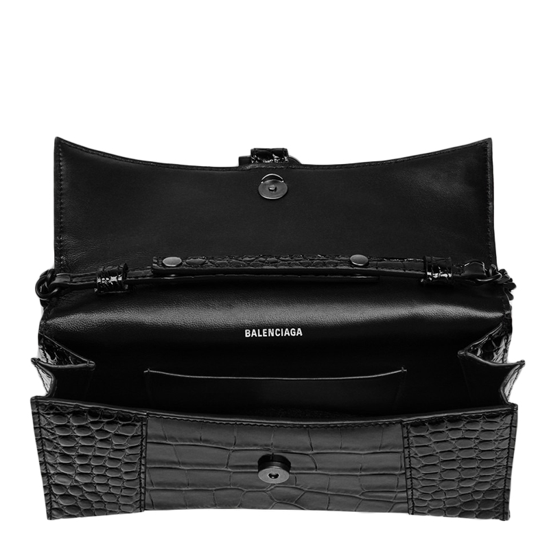 【包税】balenciaga/巴黎世家 2020新款 黑色闪亮鳄鱼压纹小牛皮沙漏