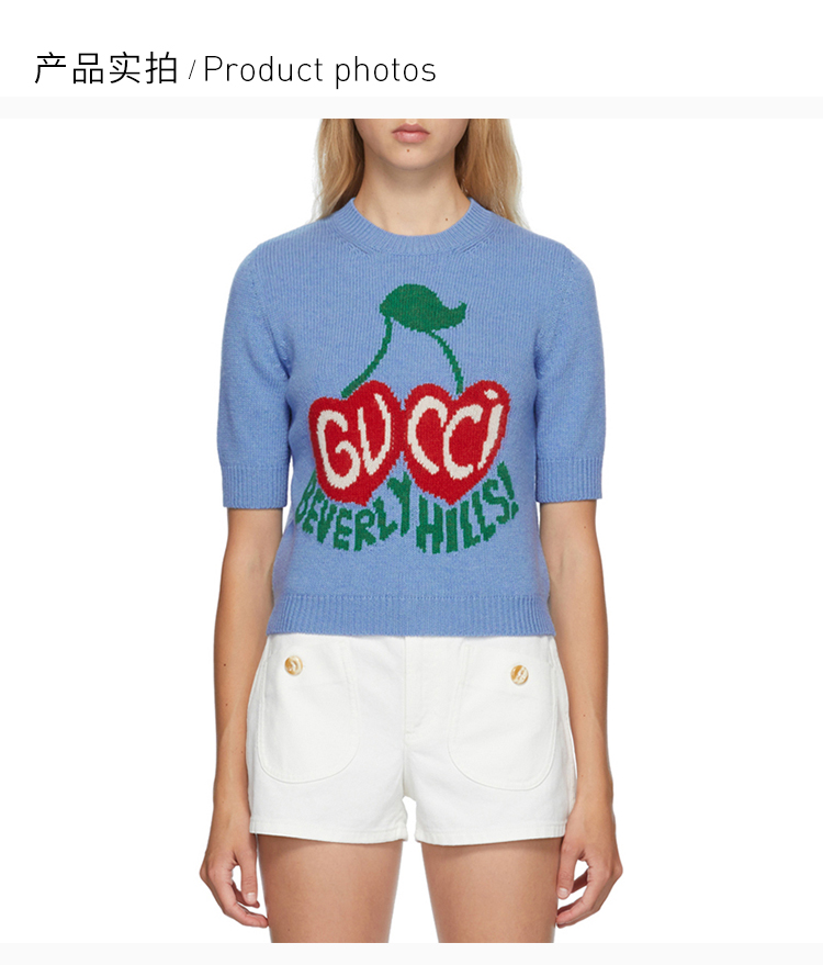 gucci 古驰 女士樱桃图案时尚百搭 五分袖 半袖毛衣 631467-xkbhi