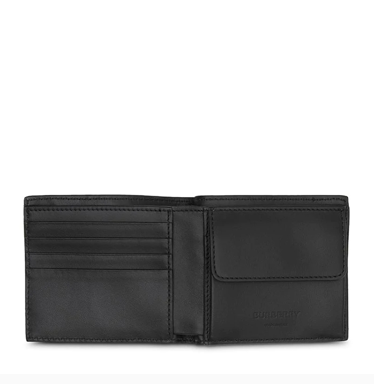 burberry/博柏利 男士黑色小牛皮tb浮雕印花对折短款钱包钱夹卡包男包