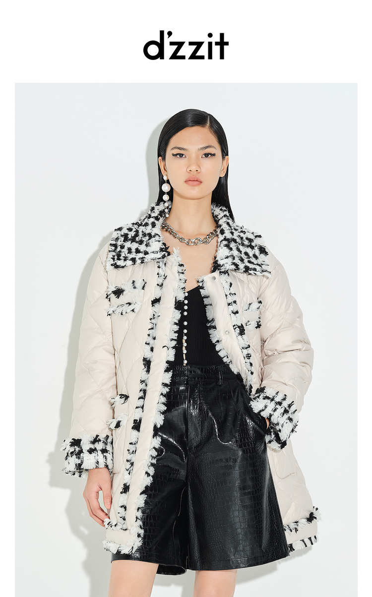 dzzit/dzzit 地素19冬小香风粗花呢拼接女士羽绒服3g4k3213b