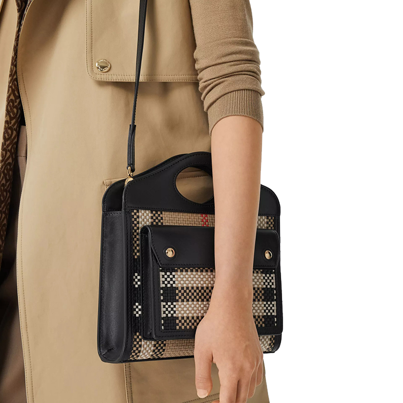 【包税】burberry/博柏利 2020秋冬新款 迷你经典网格黑色米色皮革