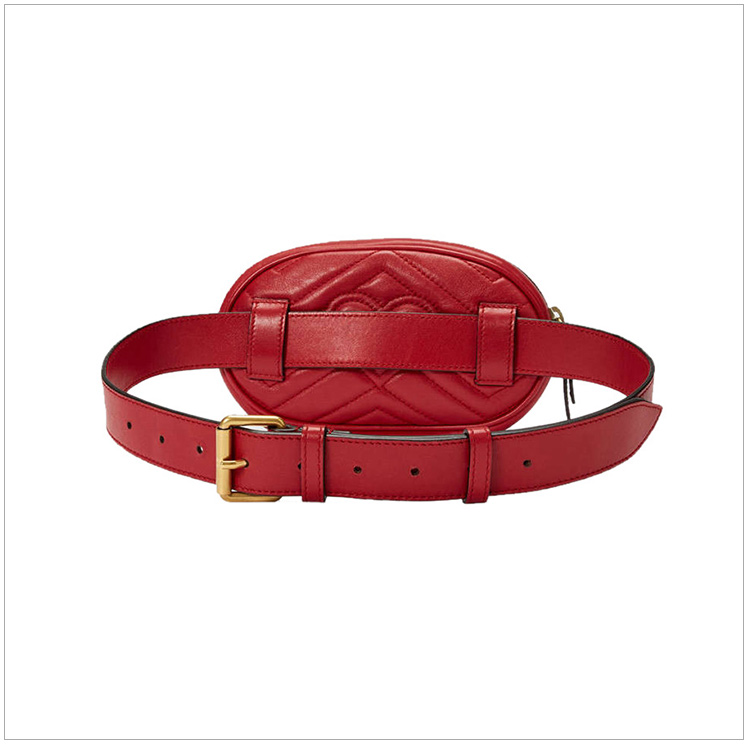 gucci/古驰 marmont系列女士牛皮gg绗缝条纹时尚腰包胸包女包 476434