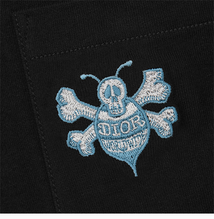 傲【20秋冬新款】男士黑色棉罗纹圆领超大版型小蜜蜂刺绣短袖t恤男装