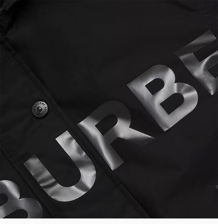 burberry/博柏利 女装 服饰 黑色经典logo印花连帽大衣 女士夹克外套