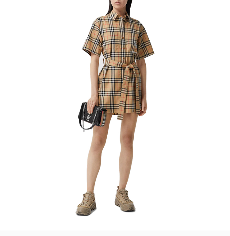 burberry/博柏利 女裝 服飾 翻領格紋經典logo款 女士連衣裙裙裝