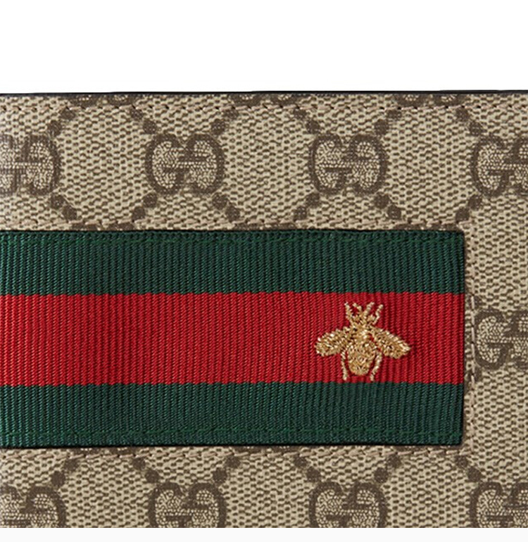 gucci/古驰 supreme系列男士乌木色帆布配皮红绿织带小蜜蜂刺绣装饰短