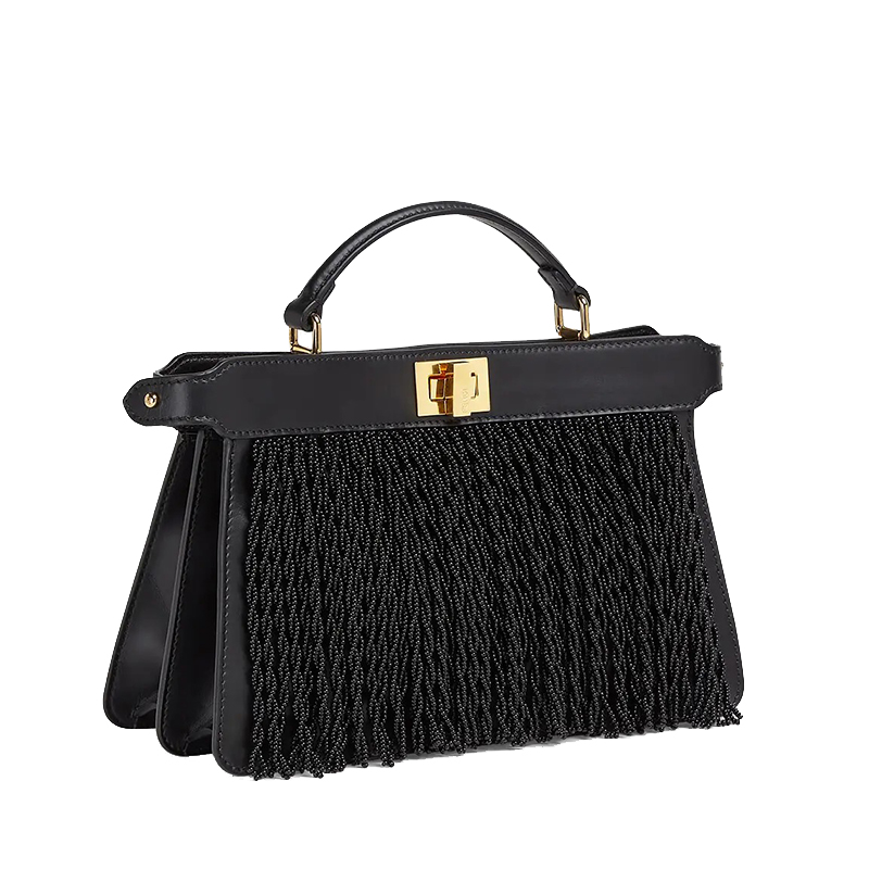 【包税】fendi/芬迪 2020秋冬新款peekaboo iseeu系列 黑色流苏皮革