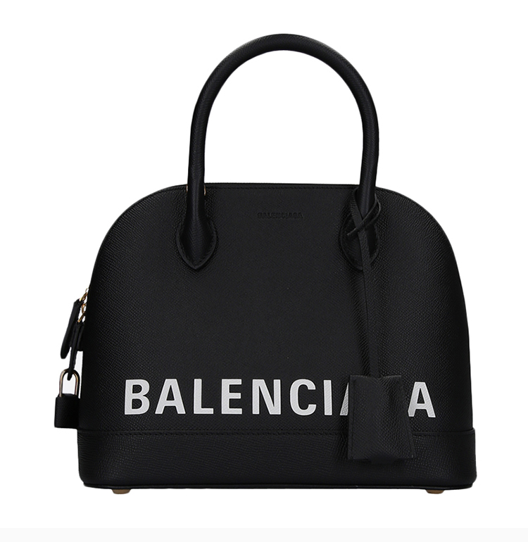 balenciaga 巴黎世家 20春夏 ville系列 女士黑色牛皮logo印花贝壳包
