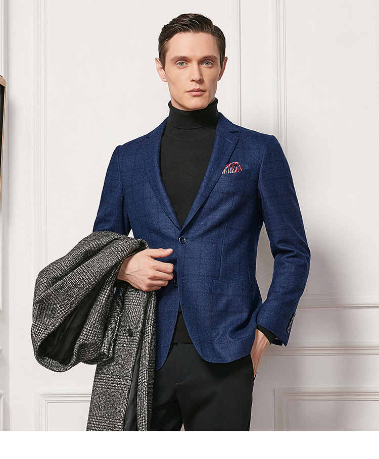 angelo/报喜鸟秋冬季男士西服修身商务休闲时尚格子小西装单西外套