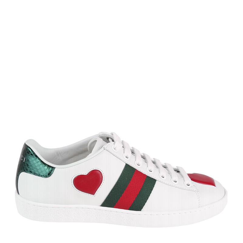 gucci/古驰 古琦女鞋 红绿后跟平底 经典红心图案女士休闲运动鞋