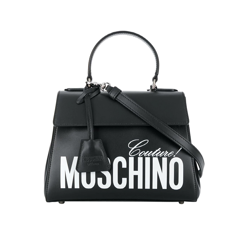 【包税包邮】moschino/莫斯奇诺 女士黑色皮质品牌字母印花logo单肩