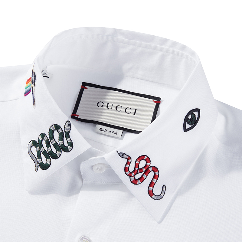 gucci/古驰 男装白色棉质衣领饰有刺绣男士长袖衬衫 523500 z341l