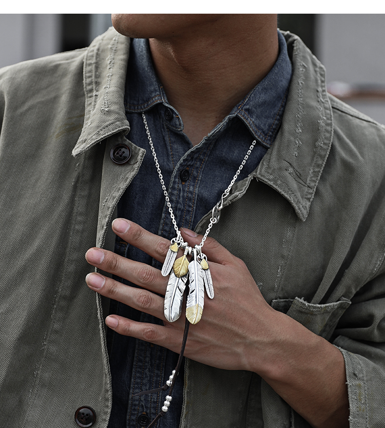 colimida/口力米大 高桥吾郎羽毛项链男潮纯银时尚复