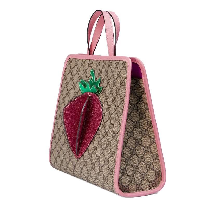 gucci/古驰儿童双g纹3d草莓帆布手提袋手提包630589 9u8rn 8464
