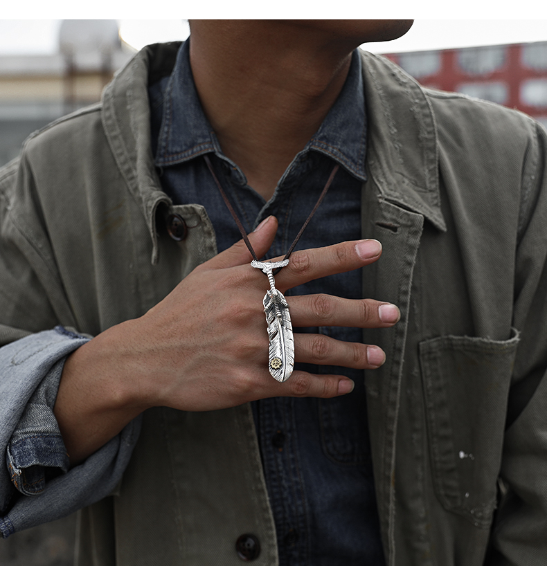 colimida/口力米大 鹰爪飞鹰羽毛项链男士纯银复古时尚高桥吾郎个性