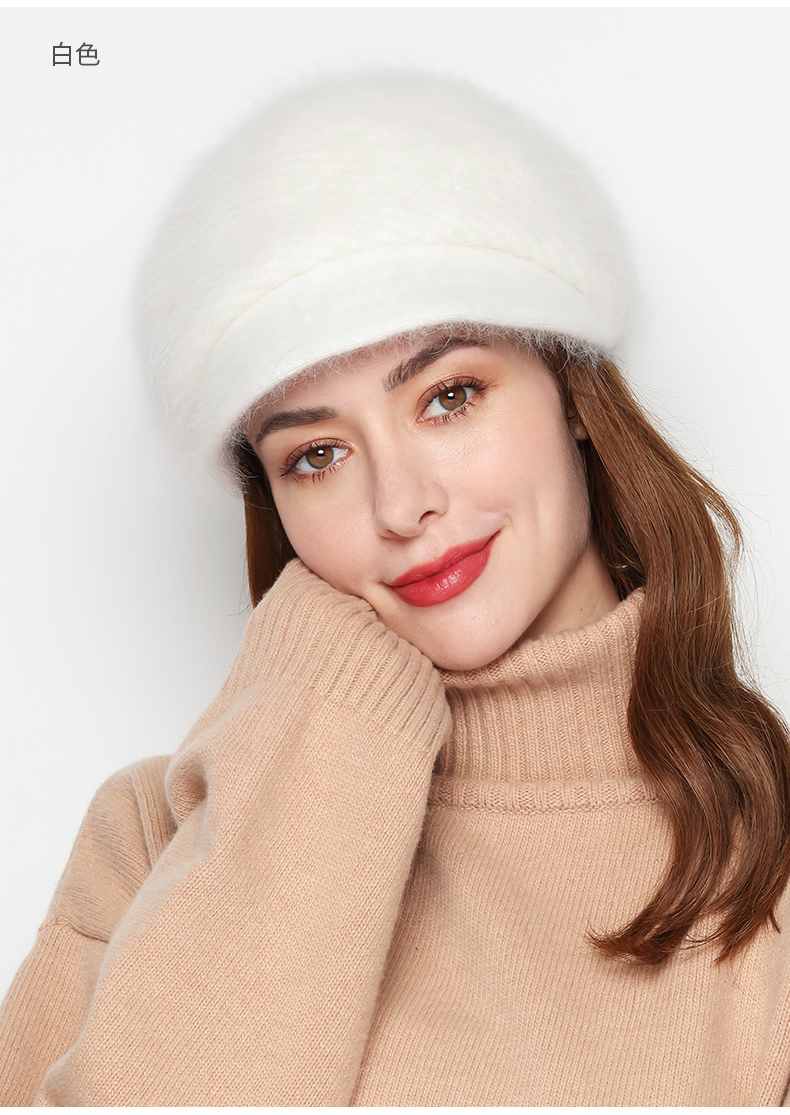 kenmont/卡蒙白色兔毛贝雷帽女潮ins抗风防寒鸭舌帽英伦复古秋冬天堆