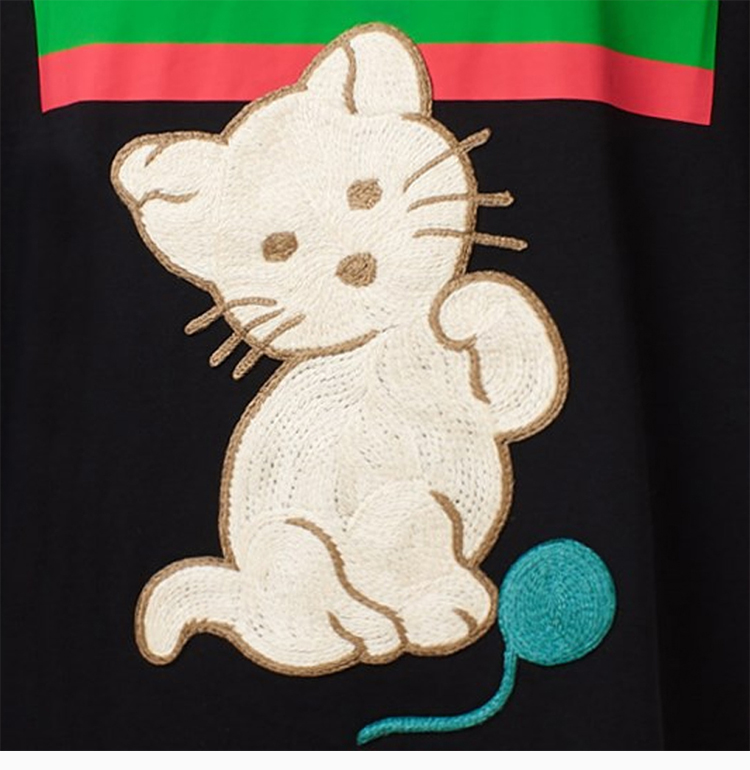 gucci/古驰 女士黑色棉质饰猫咪印花短袖t恤 615044-xjcrg-1082